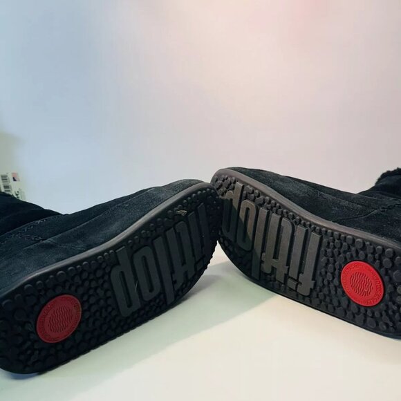 Fitflop Women's Mukluk Shorty Boot Size 7 Black Suede Sherpa Pull On Fold Over - Picture 6 of 6
